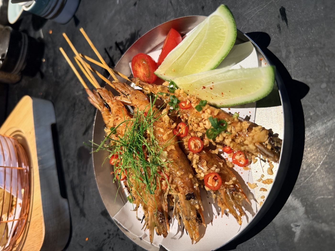 Grilled prawn skewers served at BONG BONG HOTPOT